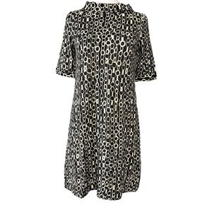 J.Crew Sweater Dress Womens S Black Geometric Wool Mock Neck Knit Short Sleeve